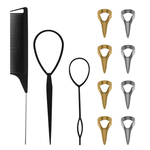 11PCS Hair Braiding Tools Ring Set with 8 Metal Pinky Hair Parting RingsBraid Aid Finger Parting Tool 1PCS Rat Tail CombBraiding Combs 2 Parting Tool Rings for Stitch Braiding Finger Tool