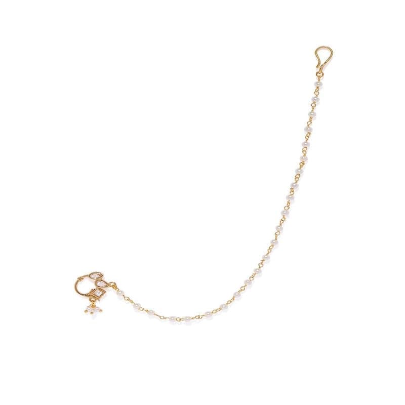 ACCESSHER Gold Plated Traditional Ethnic Wear Kundan Embellished Clip-On Non-Piercing Nose Ring/Nose Pin/Nathani for Women, 8 g, Pack of 1