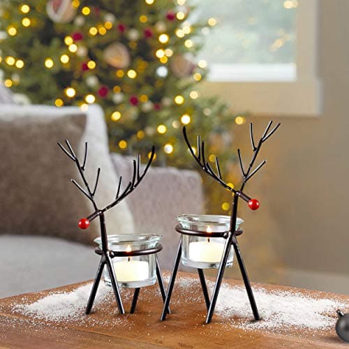 TIED RIBBONS Set of 2 Reindeer Tealight Candle Holders with Glass Holders - Decorations Items for Home Décor Office Gifts Item Table Decoration Indoor Outdoor (Iron) - Gifts Item