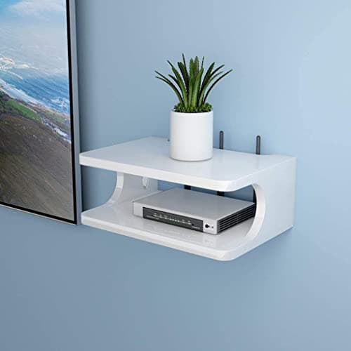 Device Bas with BROWN ART SHOPPEE Set Top Box Stand Wall Shelf & WiFi Modem Rack for Living Room (White) 25x20x10 cm, Engineered Wood
