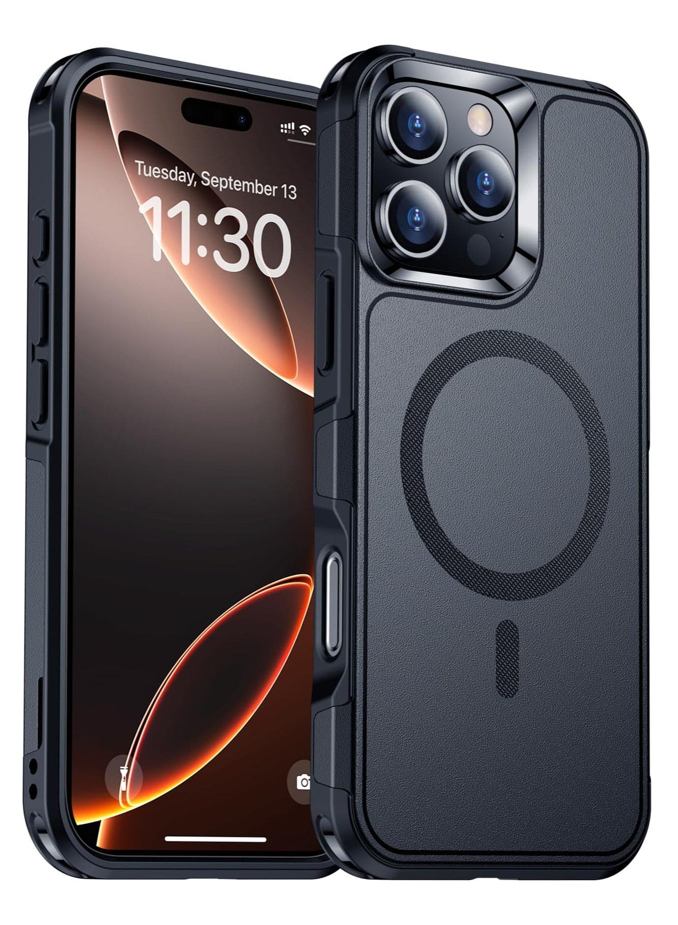Magnetic Case Cover for iPhone 16 Pro 5G, 【Compatible with Magsafe】【Mil-Grade Drop Protection】 Dropproof Heavy Duty Tough Rugged Shockproof Phone Back Case for iPhone 16 Pro 5G, Black