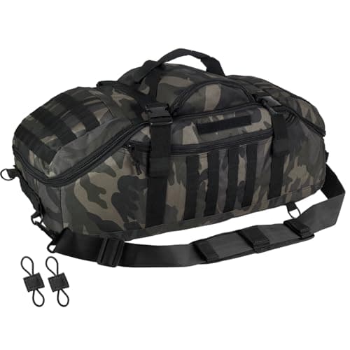 Hannibal Tactical 55L Large Duffle Bag, 3-in-1 Tactical Backpack MOLLE Pack for Gym, Sports, Outdoor, Black Camo