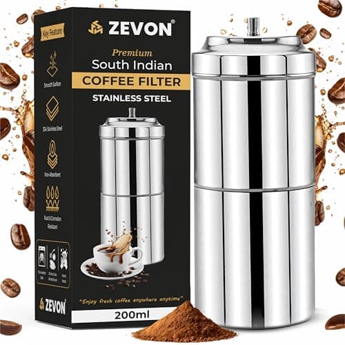 ZEVON® Filter Coffee Maker-200ml (Primium) | South Indian Filter Coffee Maker with 304 Grade Stainless Steel Madras Kaapi/Kappi Drip Decoction Coffee Brewer, Medium Size for 2-4 Cups, Home & Kitchen