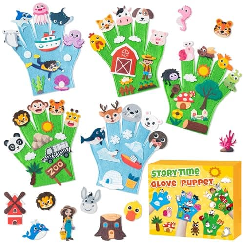 WATINC Animals Felt Story Finger Puppets 5Pcs DTY Animal Storytelling Hand Puppet Felt Education Gift Farm Insect Zoo Ocean Polar Animal Storytime Early Learning Role Play for Kids