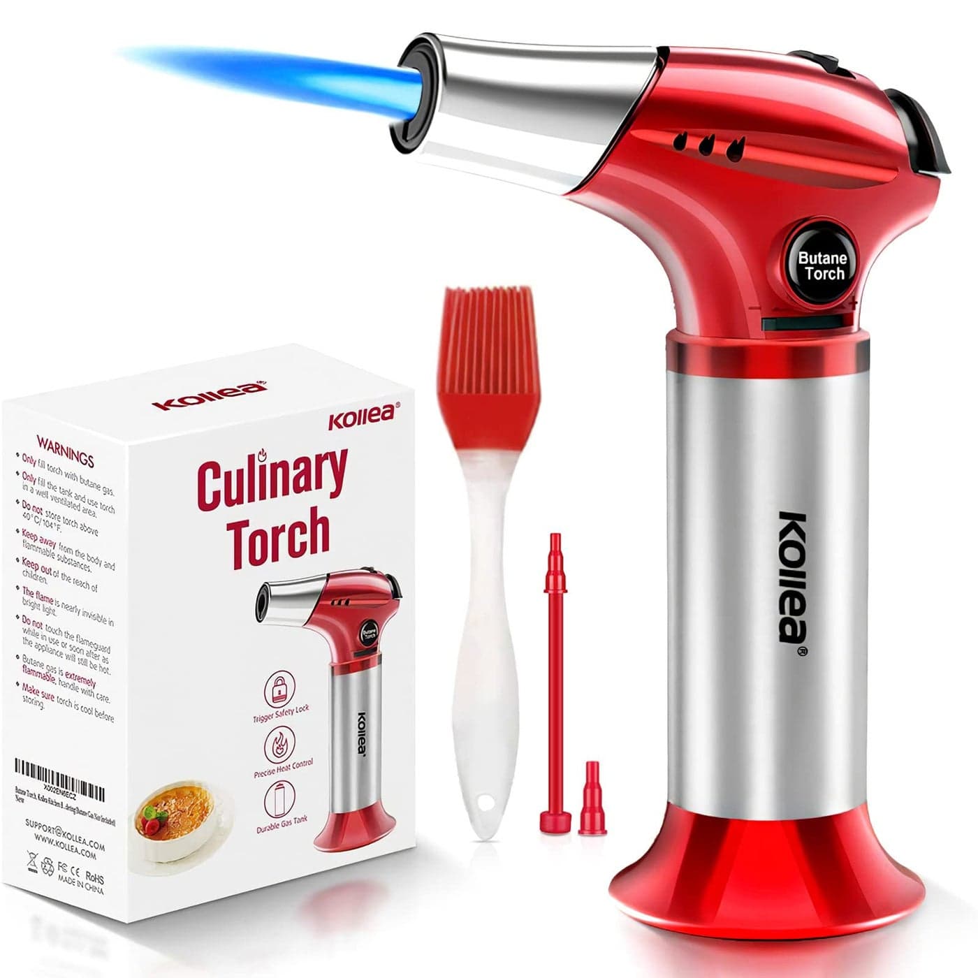 Kollea Creme Brulee Torch, Refillable Butane Torch Lighter, Kitchen Torch Food Torch with Safety Lock & Adjustable Flame for Baking, Crafts, BBQ (Gas Not Included)