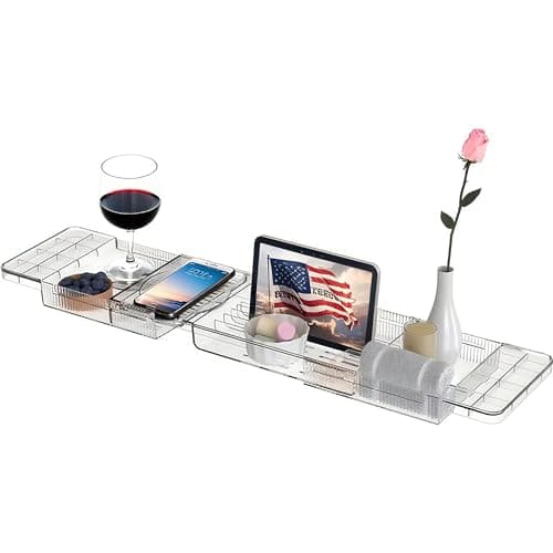 Baosia Expandable Bathtub TrayClear Plastic AntiSlip Bath Tub Shelf Caddy TrayLuxury Bathtub Bathroom Accessories for Relaxing SpaSuitable for bathtubs with an Internal Width of up to 295 inch