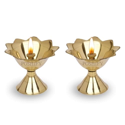 POSHIFY Devdas Brass Diya (Pack of 2) - Handcrafted Traditional Indian Oil Lamp for Puja, Home Decor, and Festival Celebrations