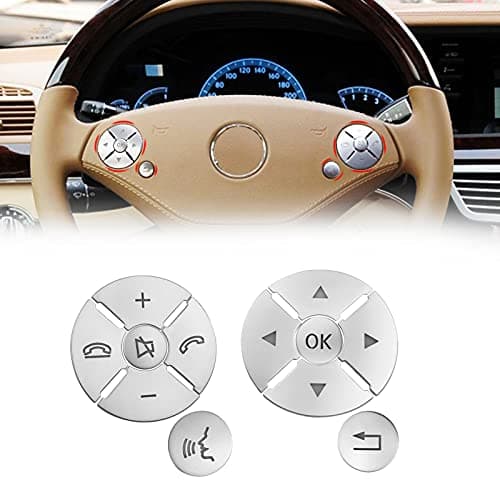 Moonlinks Steering Wheel Button Stickers Compatible with Mercedes C-Class W204 E-Class W212 S-Class W221,GLK-Class X204,Steering Wheel Button Trim Cover Cap Sticker Inner Decoration (12PCS,Round)