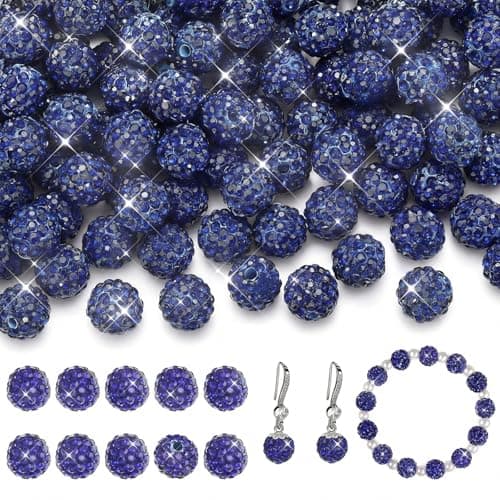 Hicarer 120 Pcs Rhinestone Beads for Bracelets Pen Making 10mm Shiny Crystal Diamond Clay Disco Ball Polymer Round Bead Bulk for Crafting Jewelry DIY Bracelet NecklaceDark Blue