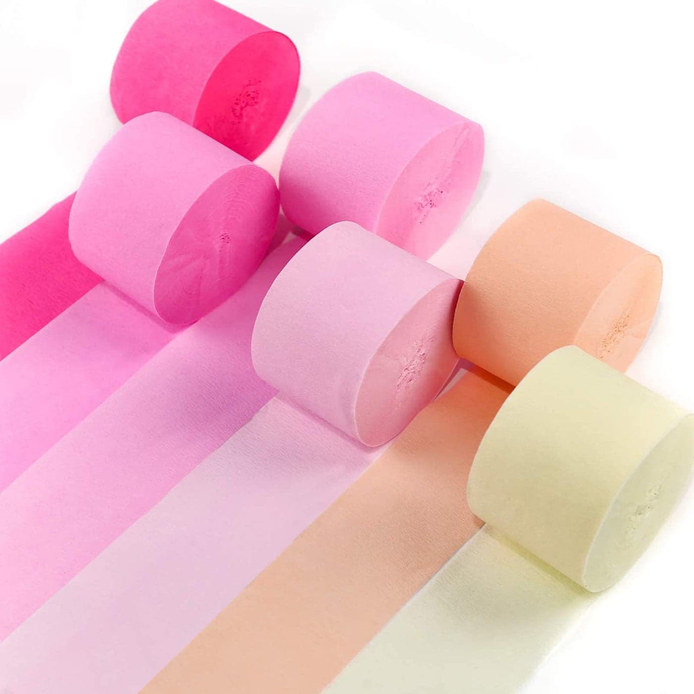 PartyWoo Pink Crepe Paper Streamers 6 Rolls 492 ft Pack of Light and Hot Pink Peach Light Yellow Crepe Paper for Wedding Baby Shower Gender Reveal Birthday Party Decorations 18 Inch x 82 FtRoll