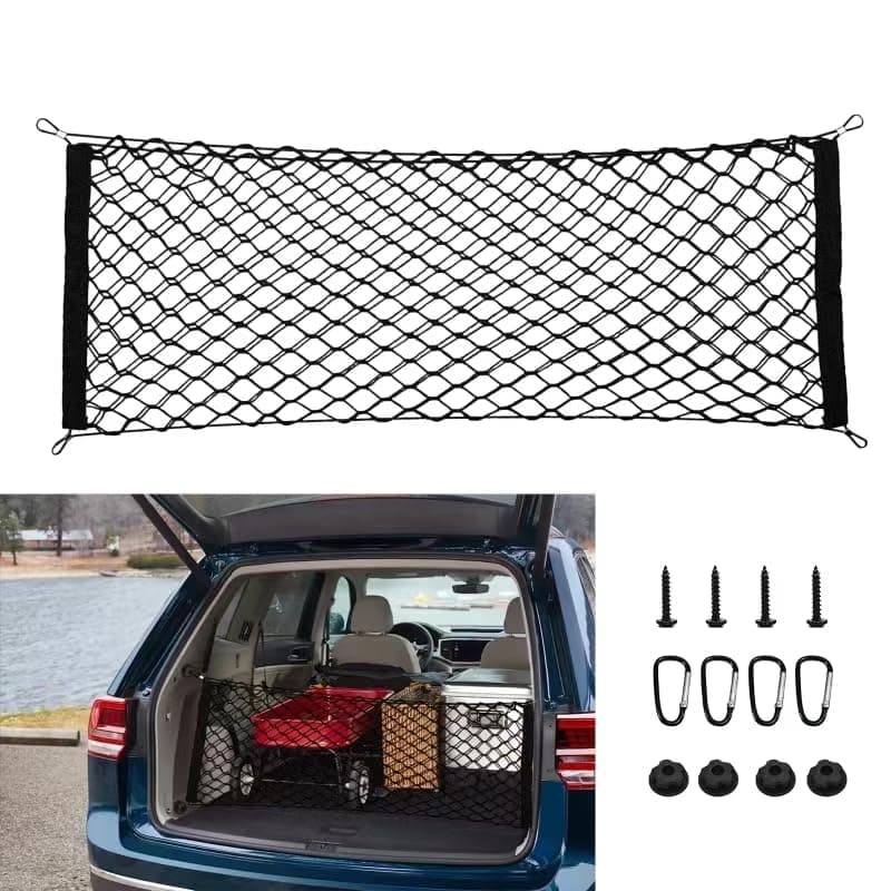 433 x 157 Cargo Net Trunk Bed Extender Envelope Mesh Truck Bed Organizer Car Exterior Accessories Universal Elastic Trunk Storage Net with Metal Hook