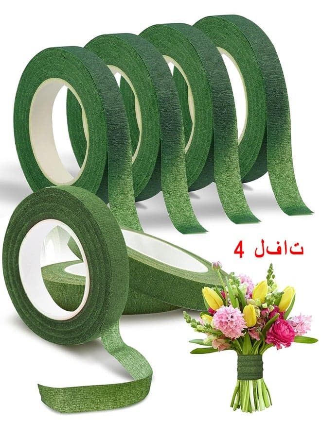 4 Rolls Green Floral Tapes For Flower Stem Wrap Tape, DIY Bouquet Wrapping And Crafts, Wedding Bouquet, Garland And Floral Arrangements 1/2 Wide