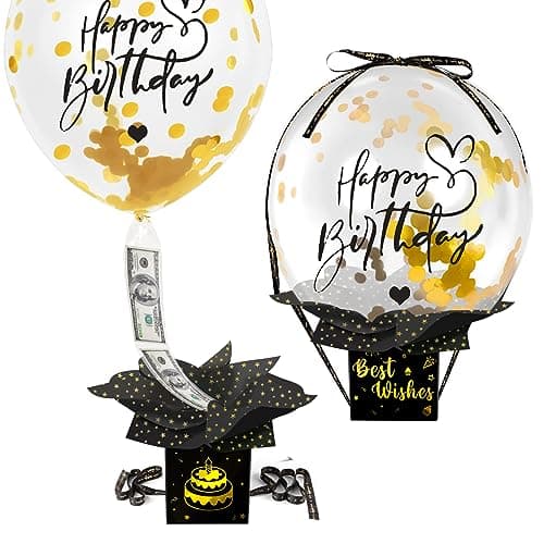 UQM Upgraded Birthday Money Box for Cash Gift Pull, Funny Pull Money Balloon Box Happy Birthday Surprise Set, Birthday Gifts for Women Men Best Friend Girlfriend Wife Sister
