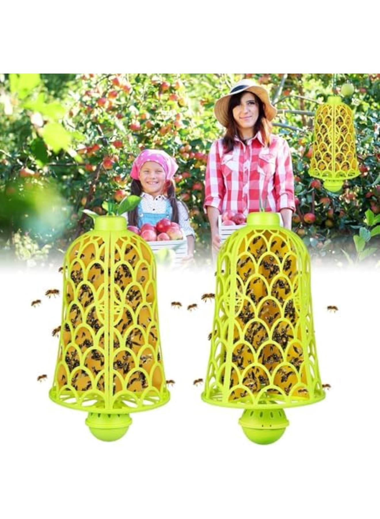 2025 Wasp Traps Outdoor Hanging (2PCS) – Carpenter Bee Snare u0026 Bug Zapper, Upgrade Wasp Deterrent Killer with Yellow Pitfall Boards, Flying Insect Trap with Bait Reservoir (Bright green)