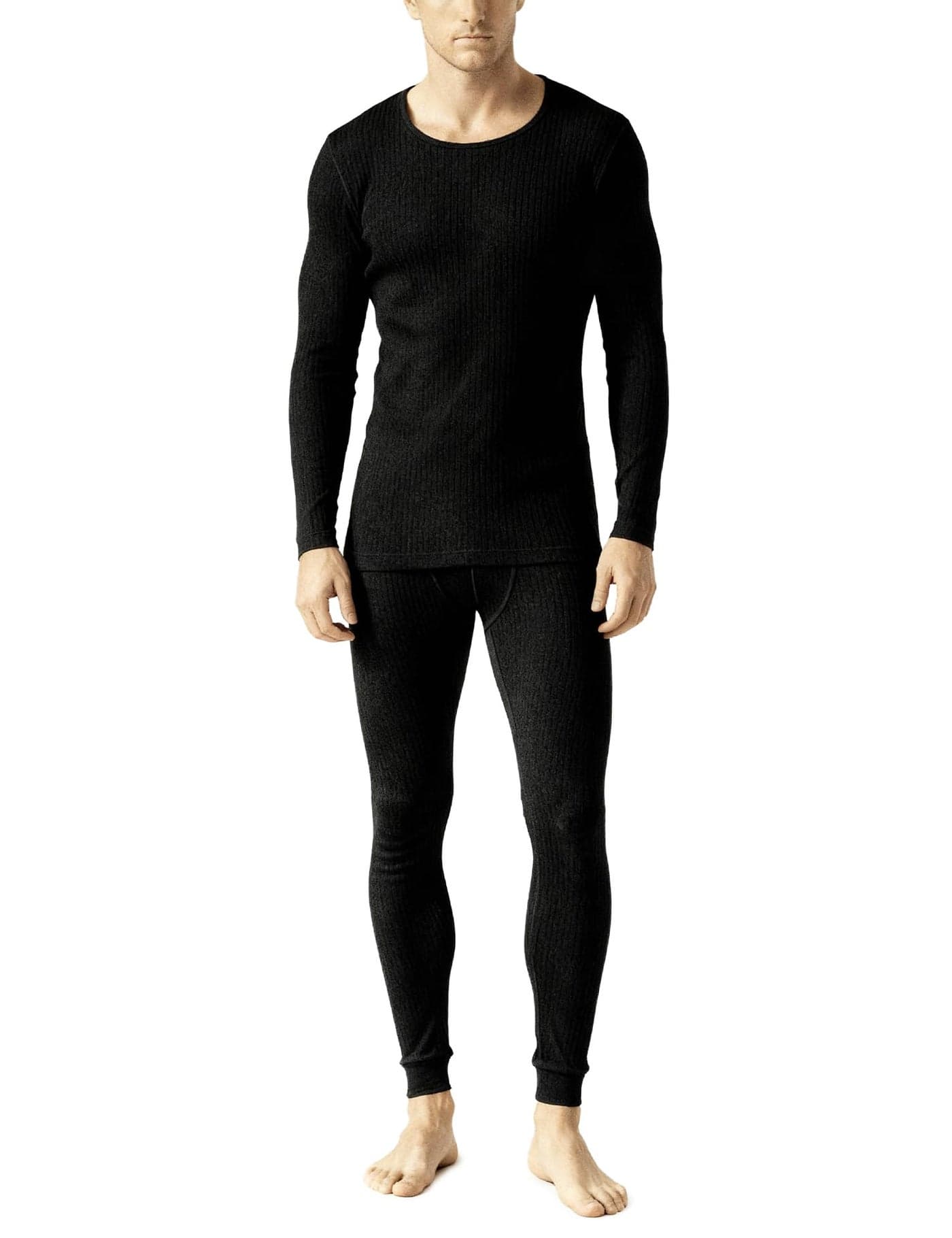 DAMENSCH HeatCode Thermal Wear for Men, Fleece Lined Ribbed Full Sleeves Thermals Set, Super Soft Body Warmer Set for Man, Cotton Blend Warm Winter Inner-Classic Black-2XL