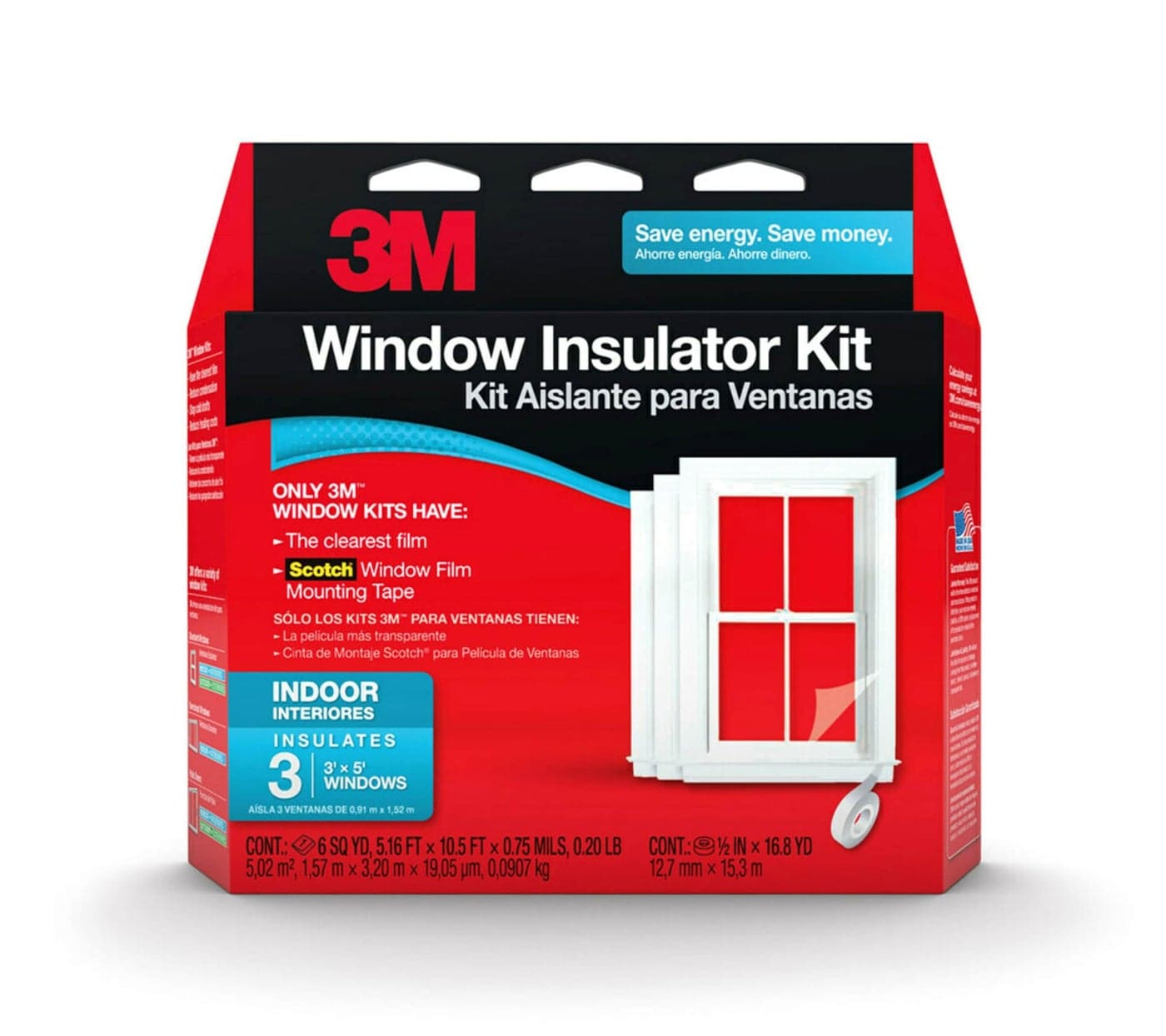 3M Indoor Window Insulation, Insulator Kit for 3 Windows 3ft x 5ft, Keeps Cold Air Out and Warm Air In, Includes Heat Shrink Window Film and Scotch Window Film Mounting Tape (2130W-6)