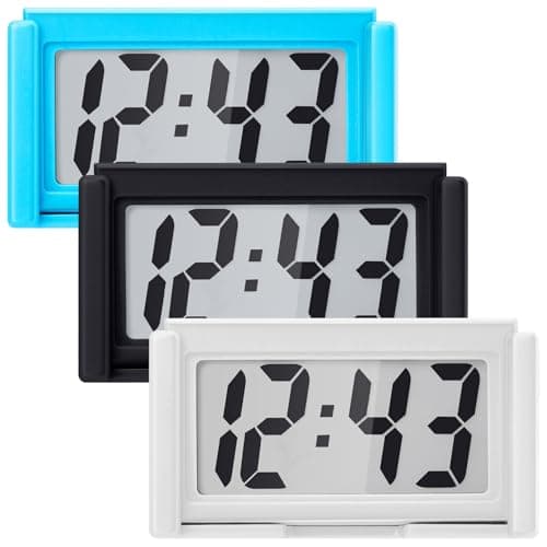 Frienda 3 Pieces Mini Digital Clock Small Digital Clock Stick on Battery Operated Self Adhesive Bracket for Car Dashboard Fridge WhiteBlackBlue
