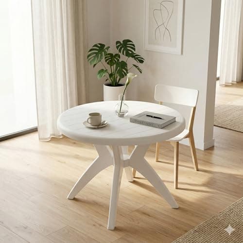 OAKNEST Supreme Marina Premium Round Plastic Dining Table | Durable Polypropylene Indoor & Outdoor Furniture | Weather-Resistant Patio, Garden, and Balcony Table | Milky White