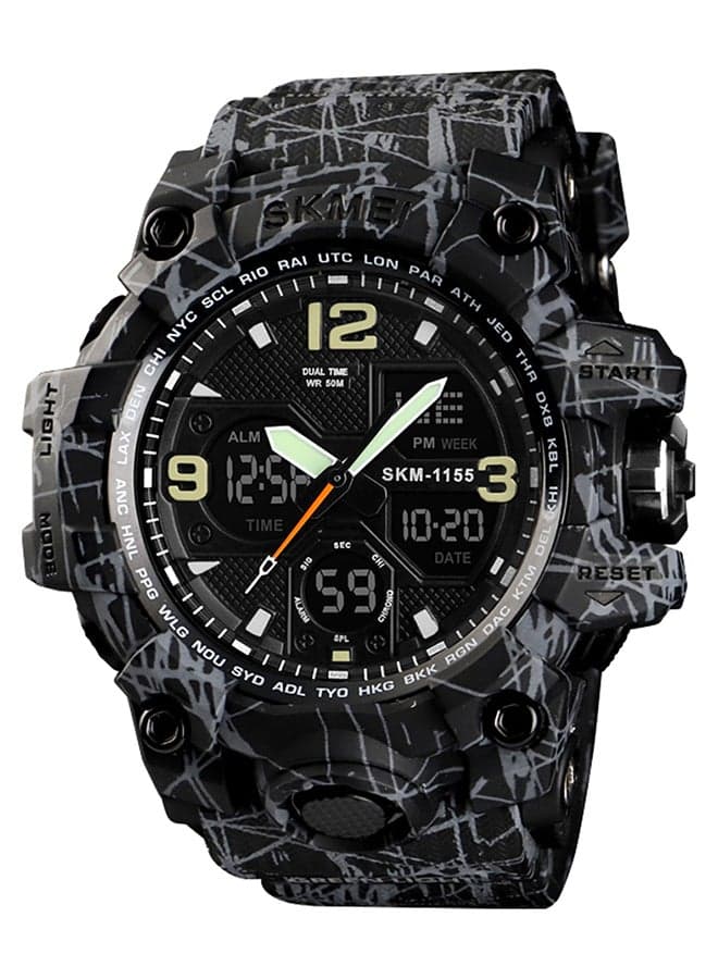 Men's Leather Digital Chronograph Multifunction Watch Model J3858BGY KM