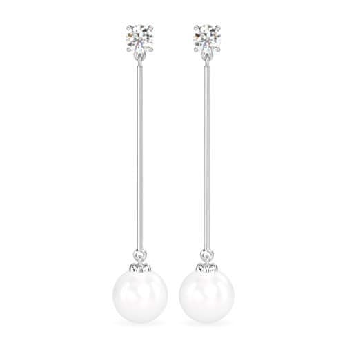 CLARA 925 Sterling Silver Pearl Yua Earrings | Rhodium Plated, Swiss Zirconia, Screw Back | Gift for Women & Girls