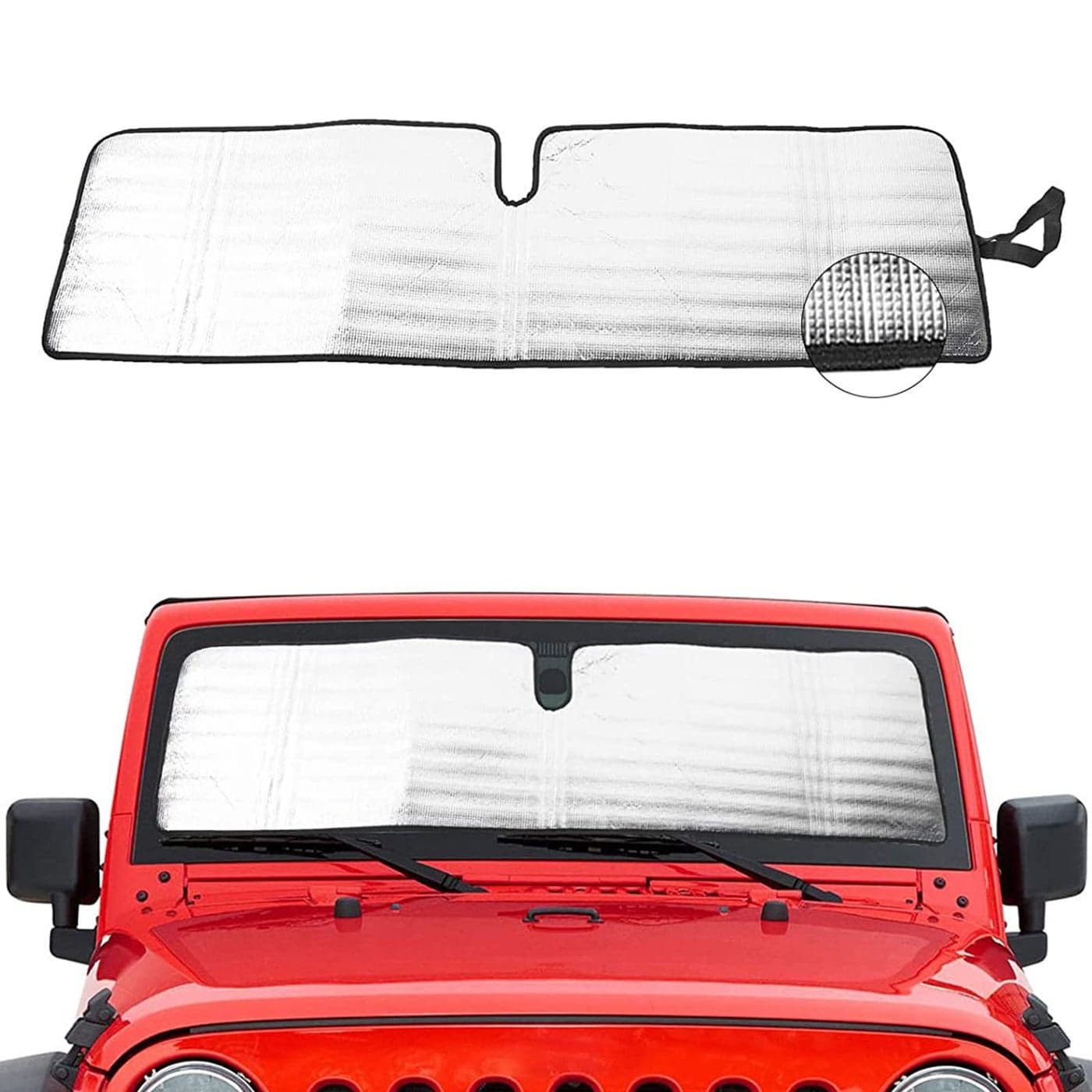 Windshield Sunshade Sun Shade Heat Shield Sun Visor Mat Compatible with Jeep Wrangler Rubicon Sahara TJ JK JKU 2 Door 4 Door
