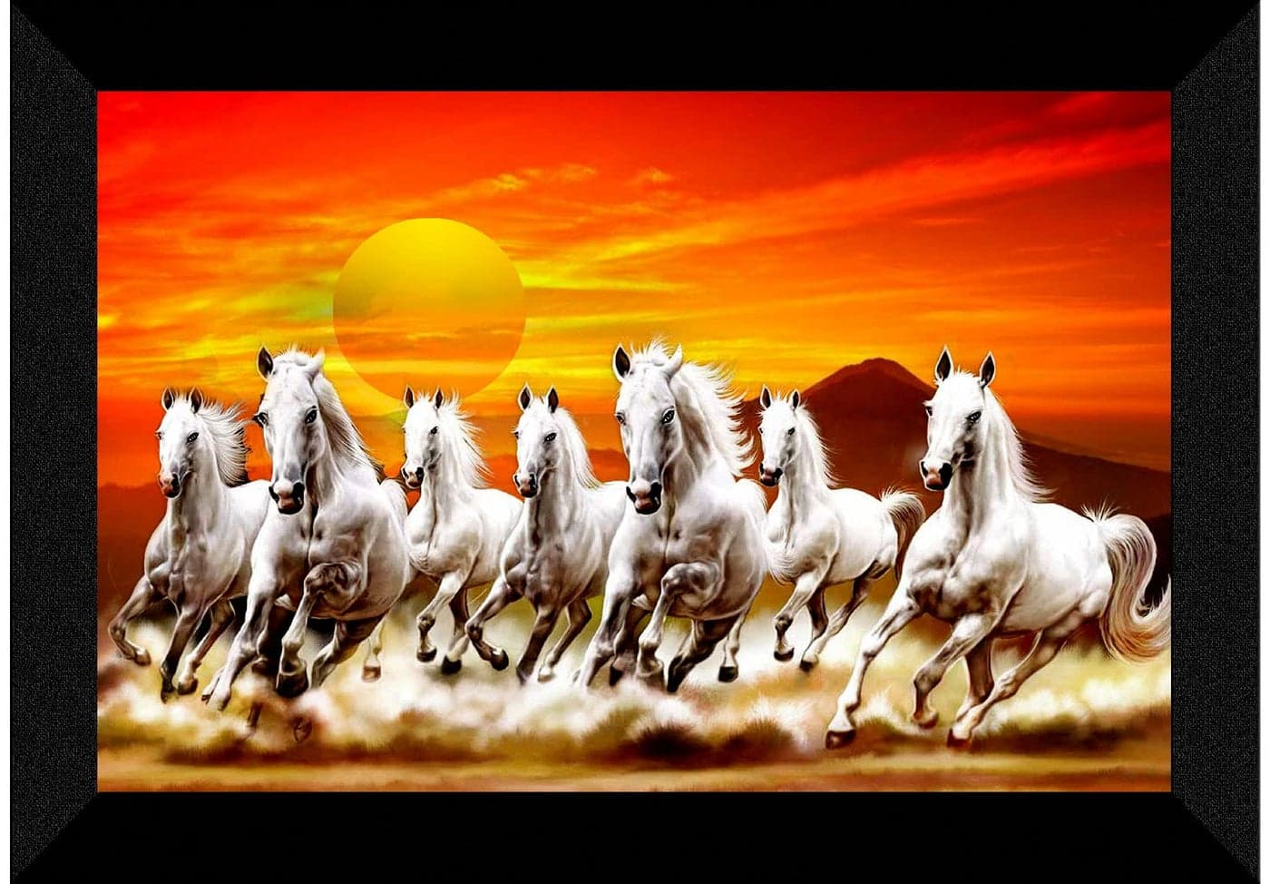 SAF paintings Pack of 1 Seven Running horse modern art wall painting with framed for living room 11 inch x 14 inch CANFK31309