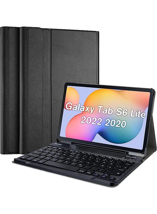 Keyboard Case For Galaxy Tab S6 Lite 10.4 Inch 2022 2020, Slim Lightweight Smart Cover With Wireless Keyboard For Galaxy Tab S6 Lite 10.4" Sm-P613 P619 P610 P615 –Black