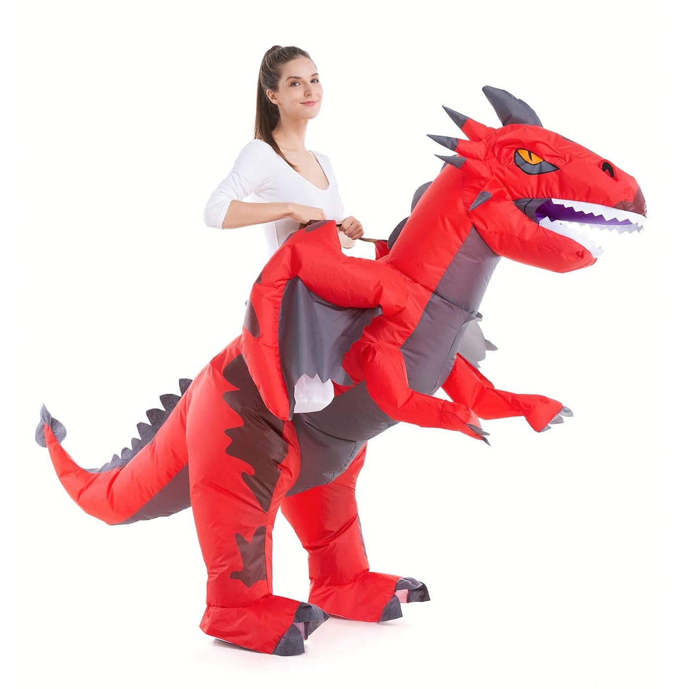 Inflatable Dragon Costume Adult Men Women Blow Up Ride On Dragon Costume Youth Riding Halloween Rider Costume Red