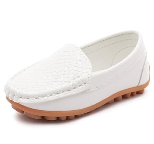 LONSOEN Toddler/Little Kid Boys Girls Soft Synthetic Leather Loafer Slip-On Boat-Dress Shoes/Sneakers,White,SHF103 CN35