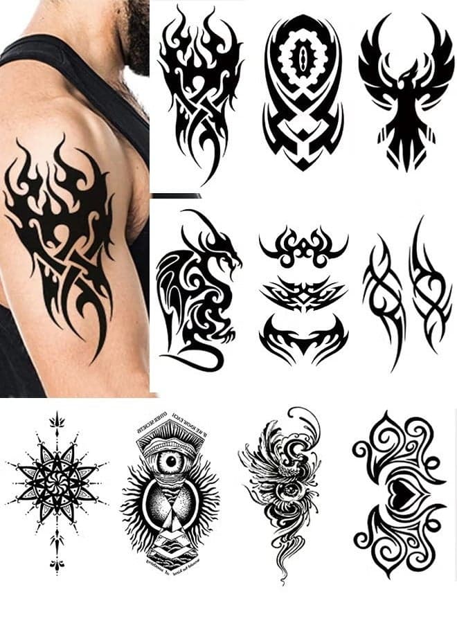 10 Pack Temporary Tattoos Big Tribal Totem Tattoo Sticker for Men Women Black Large Body Art Makeup Fake Tattoo Waterproof Removable