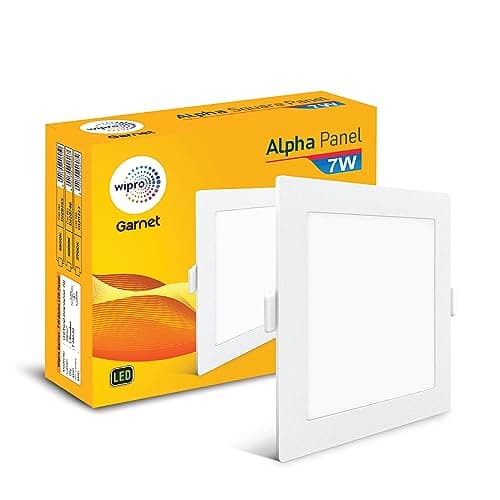 wipro Polycarbonate Garnet 7W Square Led Alpha Panel | Cool White Light (6500K) | Recessed Down Light for False Ceiling | Cutout - 82X82Mm | Pack of 1