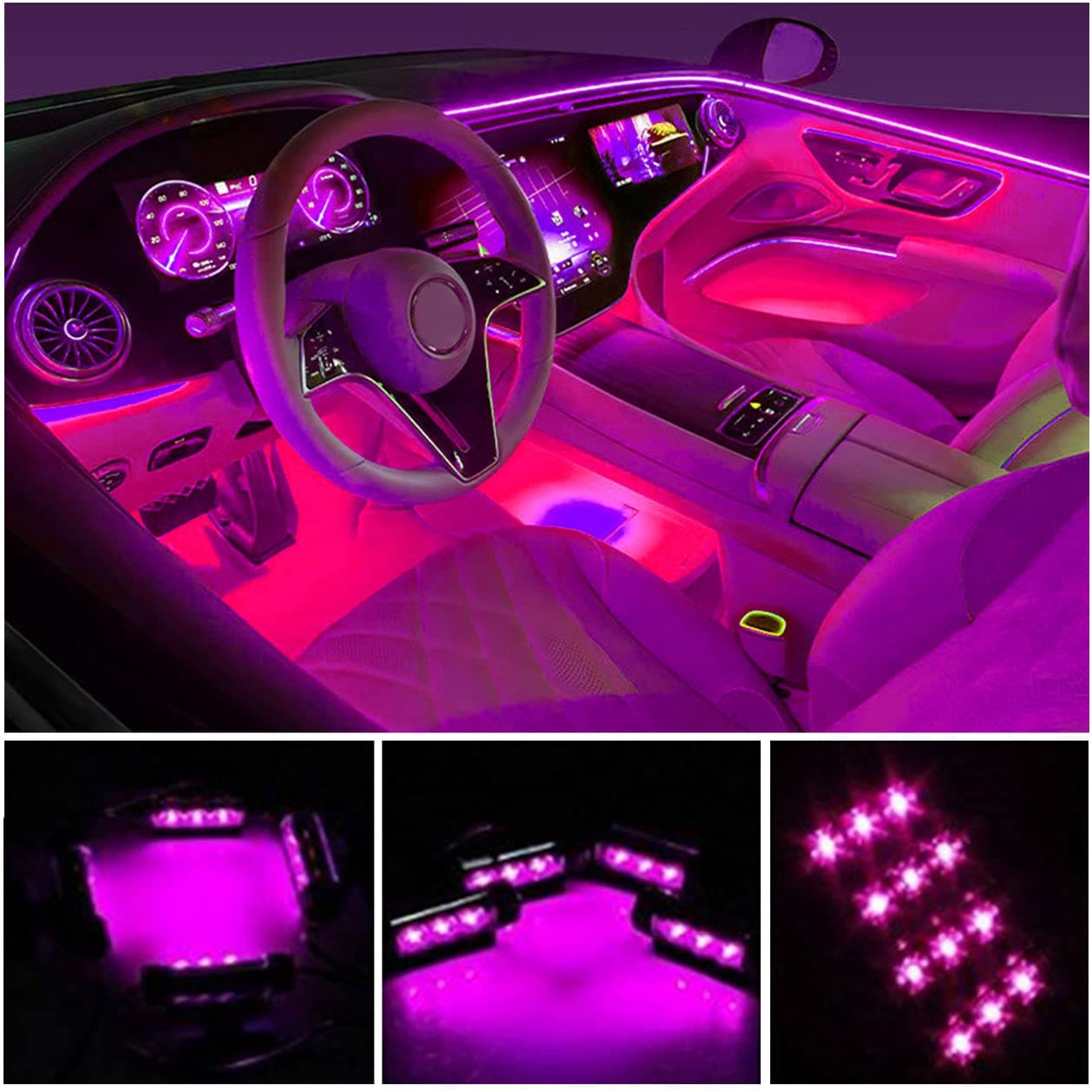 Car LED Strip Light EJs SUPER CAR 4pcs 36 LED Car Interior Lights Under Dash Lighting Waterproof KitAtmosphere Neon Lights Strip for CarDC 12VPink