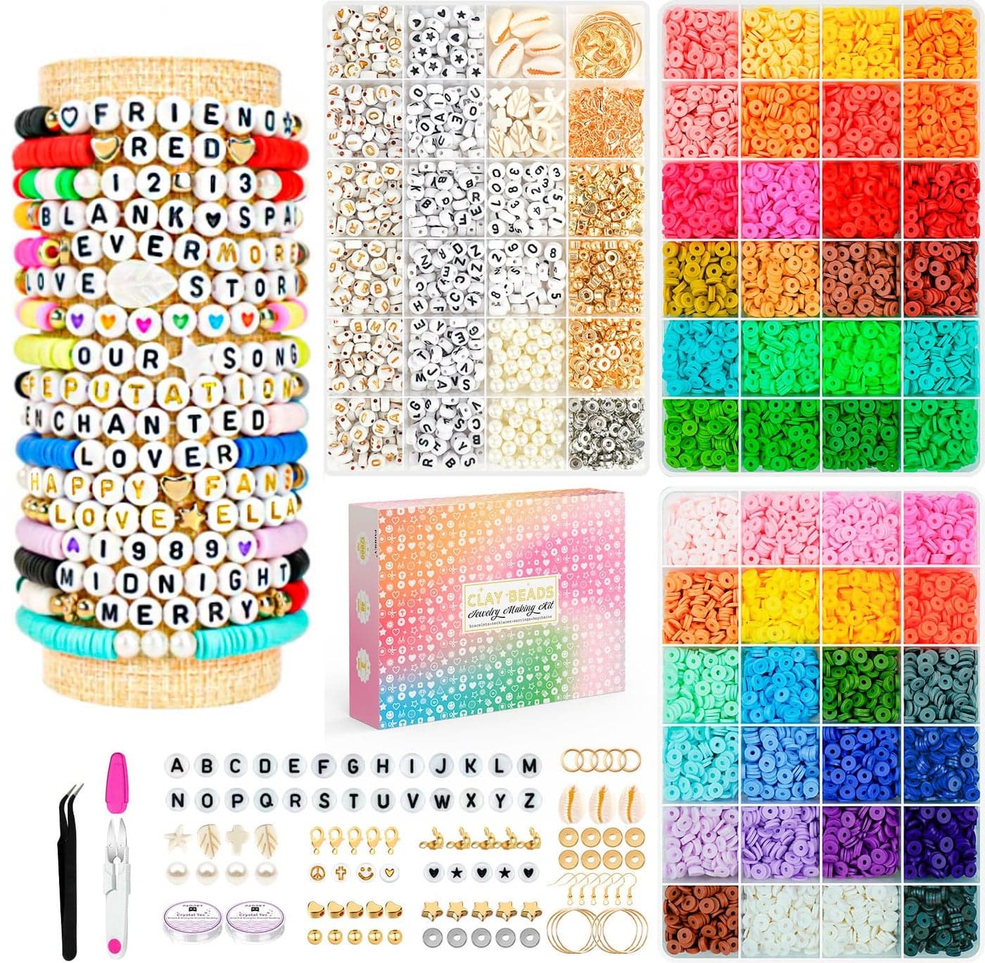 Friendship Bracelet Kit, 14,000pcs 48 Colors Bracelet Making Kit Clay Beads with Number Letter Bead Set Concert Merch Arts and Crafts Gifts for Kids Teen Girls Jewelry Making Supplies Bracelet Maker1