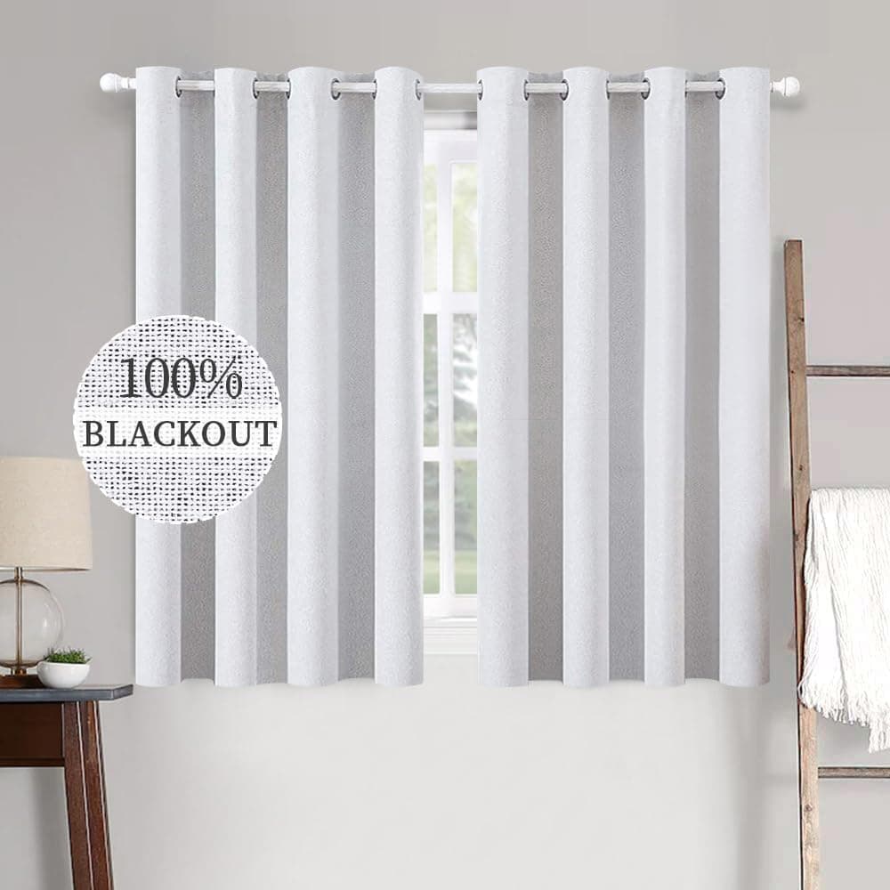 MIULEE Linen Texture Full Blackout Curtain for Living Room DarkeningThermal Insulated Grommet Curtain for BedroomRoom Darkening Curtains for Kitchen52x45 Inch Length 2 Panels Grayish White