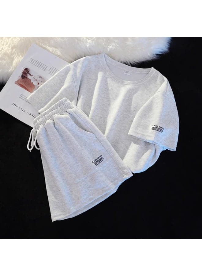 Summer Women's Elevated Comfy Oversized Loungewear Set - Short Sleeve & Shorts Two - Piece, Flattering