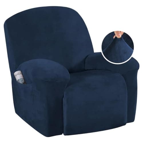 H.VERSAILTEX Recliner Sofa Cover 1-Piece Non Slip Soft High Stretch Modern Thick Velvet Slipcover Form Fit Stretch Furniture Cover Recliner Sofa Slipcover Machine Washable - Navy, Large