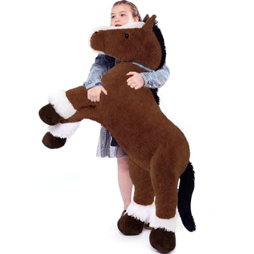 Tezituor 4ft Realistic Horse Stuffed Animal 47inches Chocolate Stuffed Horse Farm Plush Toy Hugging Soft Pony Plush Body Pillow Theme Decor Gift for Boys Girls