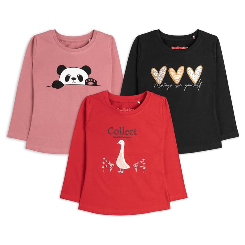 Real Basics Girls Regular Fit Full Sleeves Tshirts Set of 3 (RB-G-FTop-P3-1314-ABY_COLECT_HI5)