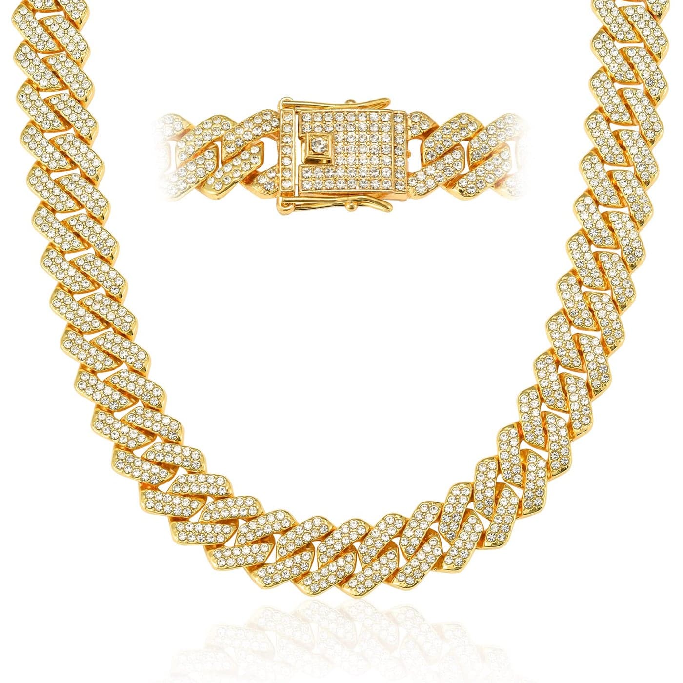 CBLKUS Cuban Link Chain, 18K Gold Plated Necklace, 14mm, Hip Hop Jewelry for Men and Women