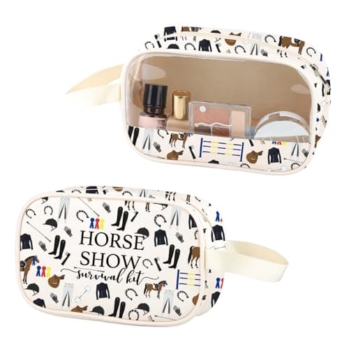 ZJXHPO Horse Show Survival Kit Equestrian Clear Makeup Bag Horseback Rider PU Leather Cosmetic Bag Horse Lover Gift Horse Show PU