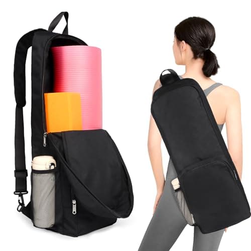 Tangoner Yoga Mat Bag Carrier Side Mesh Zipper Pocket Exterior Wet Compartment Lightweight Waterproof Yoga Bag for Mat (Black)
