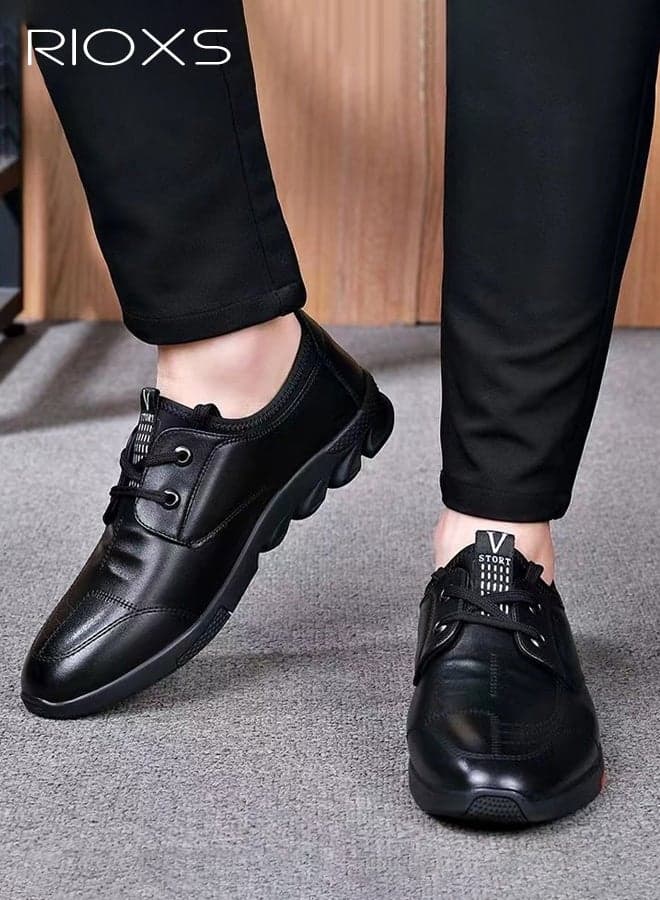 Men's Business Leather Shoes, Lace-up Round-toe Oxford Shoes, Stylish Classic Shoes, Comfortable Lightweight Walking Shoes, Fashion Men's Shoes With Low Heel, Classic Black Formal Shoes, Mens Business Shoes for Daily Wear and Formal Occasions, Casual Dress Shoes