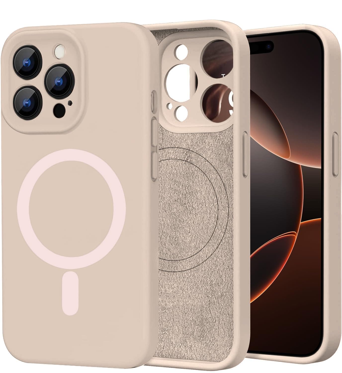 DIZORO Magnetic Silicone Case for iPhone 16 Pro Max 6.9 Inch | Shockproof Soft Liquid Silicone Cover with Camera Lens Protection | Slim Lightweight Phone Case for Men & Women – Desert