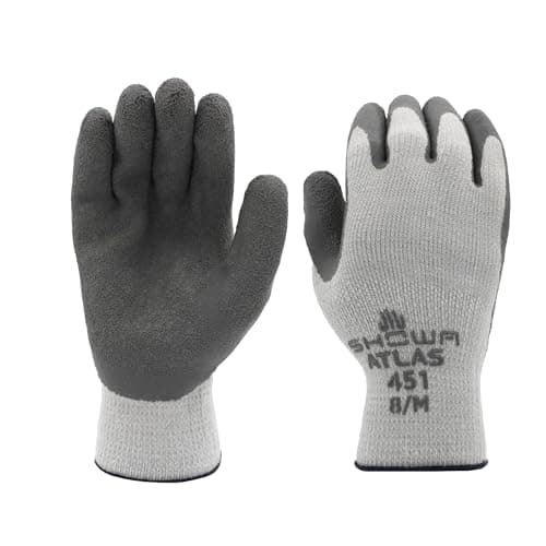SHOWA Atlas 451 Natural Rubber Latex Palm Coated Insulated General Purpose Winter Work Gloves with Poly Blend Liner, Small (1 Pair)