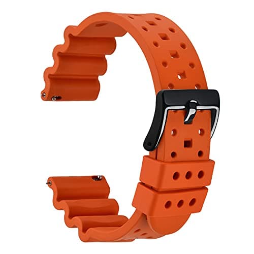 WOCCI 24mm Ventilated Watch Band for Men FKM Rubber Black Buckle Pumpkin Orange