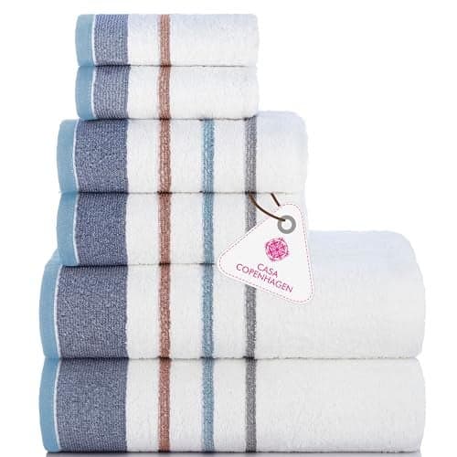 Casa Copenhagen - Egyptian Cotton White Bay Collection 6 Pieces Towel Set Including 2 Bath Towel, 2 Hand Towel, 2 Face Towel - Grey/Denim