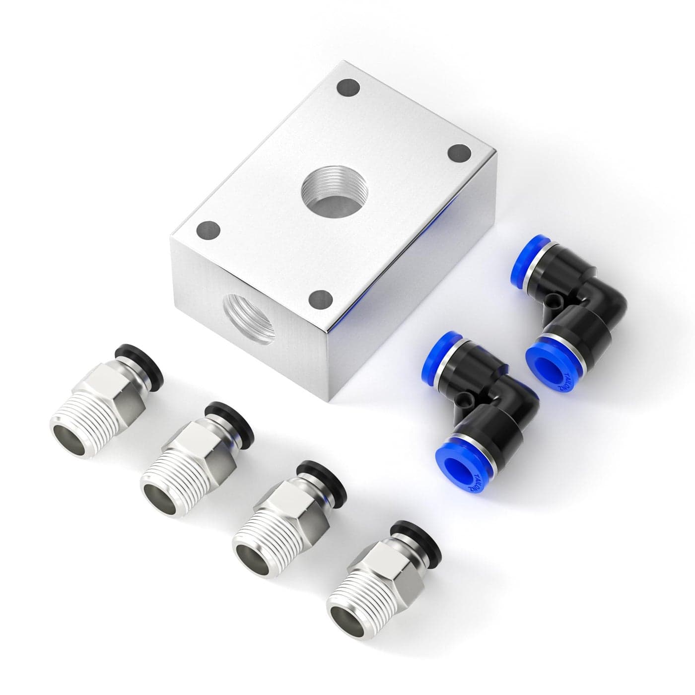 TAILONZ PNEUMATIC 14 Inch Pushin connection shunt Push to Connect Fittings Manifold Block Assembly Pneumatic Fittings Kit Pack of 7