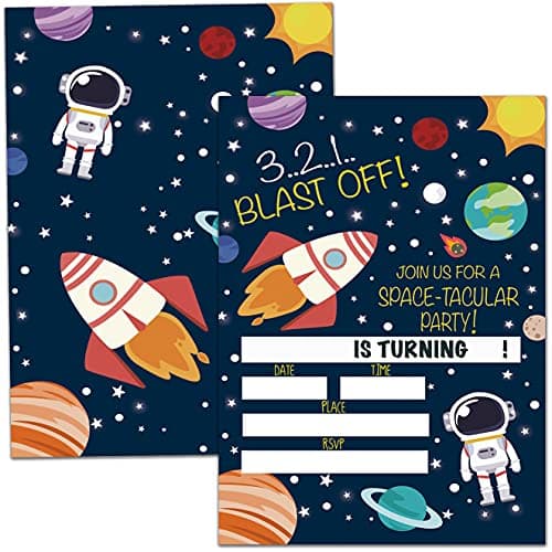Nopoben Space Party Invitation Cards, Astronaut Rocket Birthday Party Invitation, Kids Party Celebration, 20 Cards With 20 Envelopes – (taikong01)