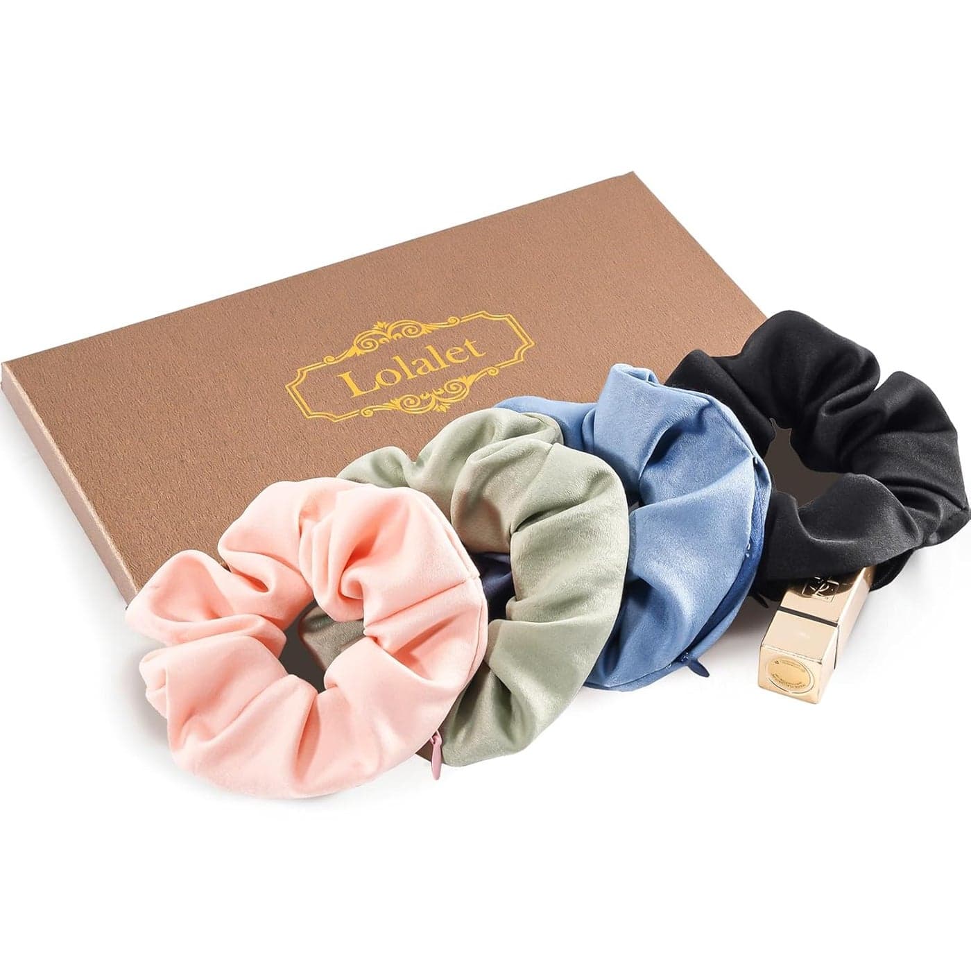 Lolalet Stash Scrunchies, 4 PCS Hair Scrunchies With Zipper Pocket, Hidden Pocket Scrunchie for Hide Money, Elastic Hair Ties Ponytail Holder Accessories for Thin Fine Curly Hair -Style B
