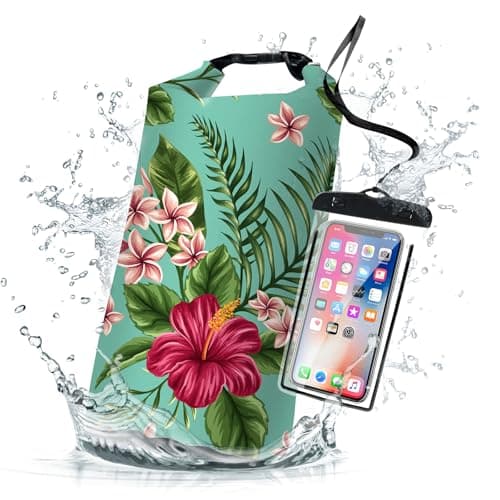 Waterproof Dry BagRoll Top Tropical Summer Watercolor Hibiscus Waterproof Backpack 5L10L20L Floating and Lightweight Bags for Kayaking Boating Swimming and Camping with Waterproof Phone Case
